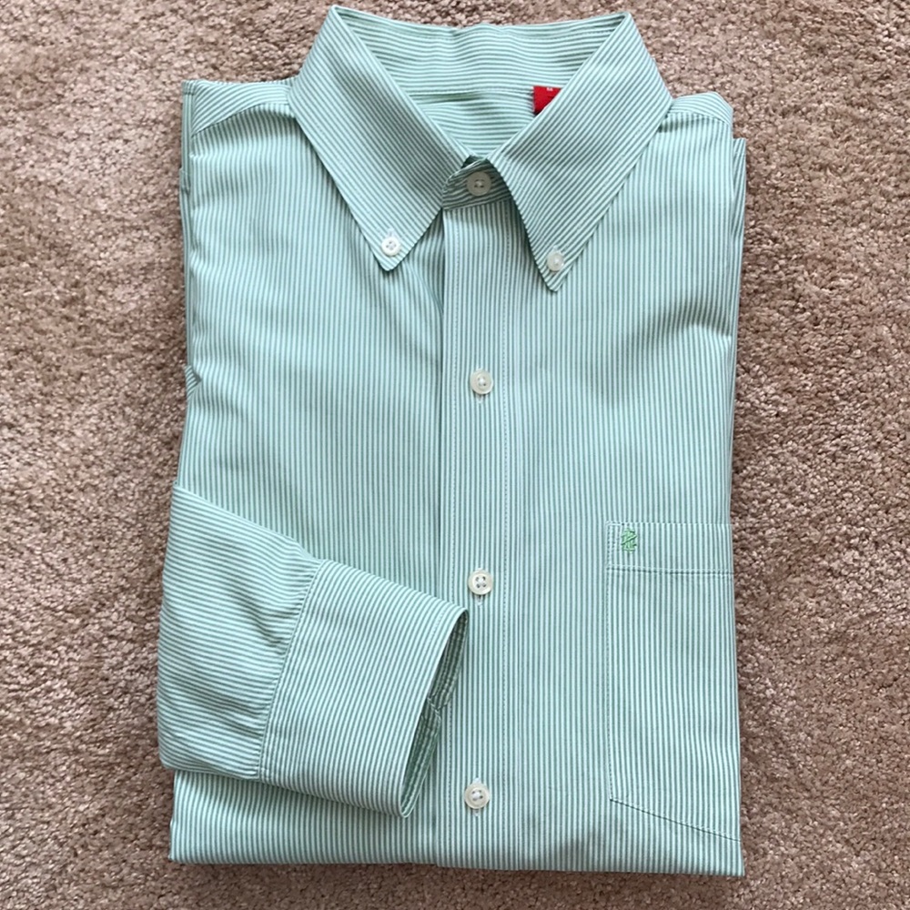Men’s IZOD green stripe button down shirt M
